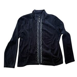 Onque Women's Black Rhinestone Full Zip Jacket petite L office siren Careercore